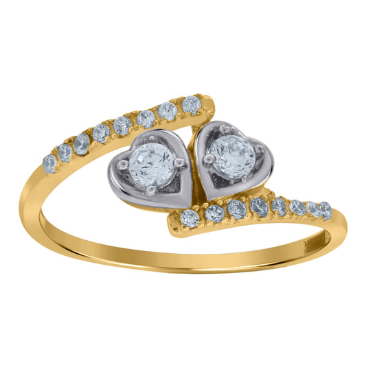 10K Gold Womens Two-Tone Cubic-Zirconia Double Heart Band Ring
