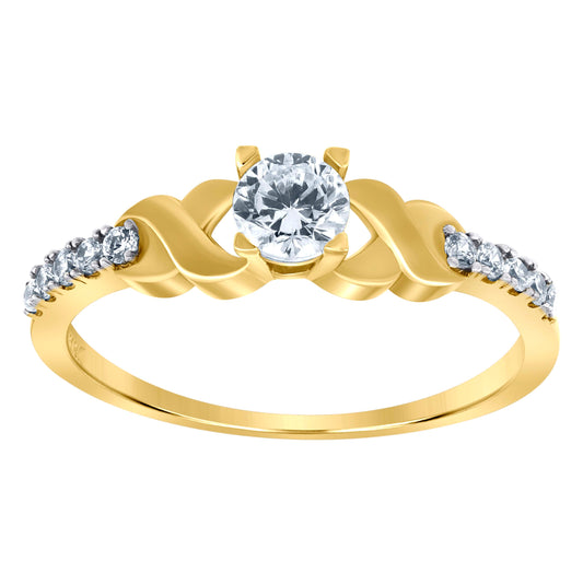 10K Yellow Gold Womens Round Cubic Zirconia Engagement Ring