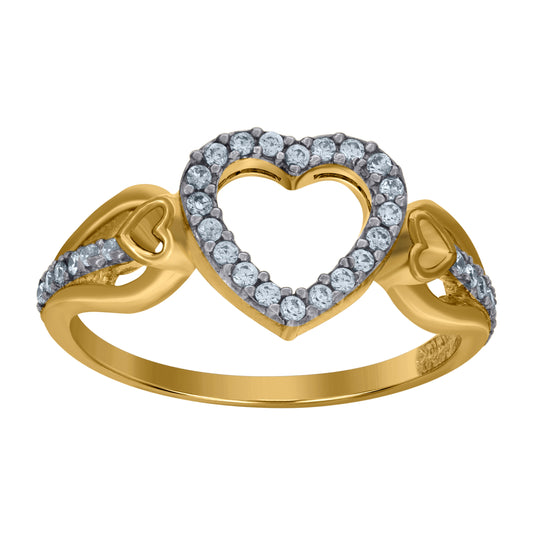 10K Gold Womens Two-Tone Cubic-Zirconia Heart Band Ring