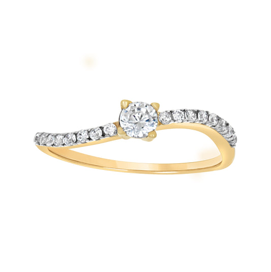 10K Two-Tone Gold Womens Cubic Zirconia Curve Engagement Ring