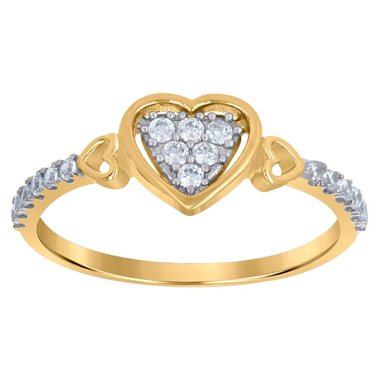 10K Gold Womens Two-Tone Cubic-Zirconia Heart Round Band Ring