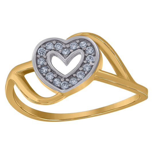 10K Gold Womens Two-Tone Cubic-Zirconia Split Shank Heart Band Ring