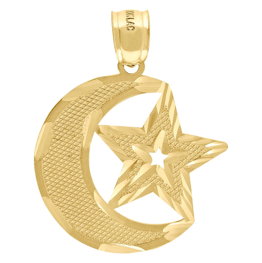10K Yellow Gold Mens Moon & Star Celestial Charm Pendant