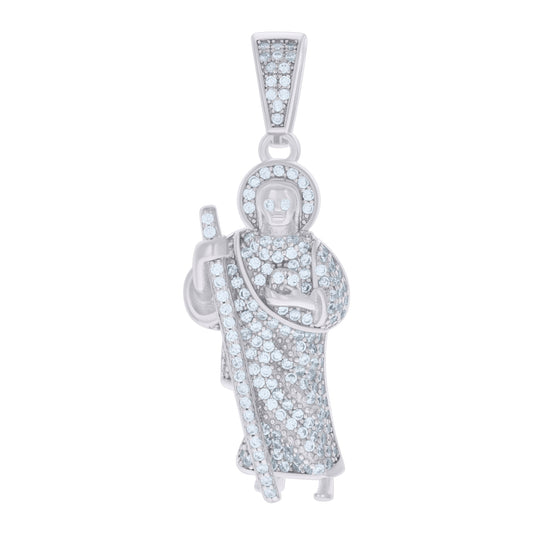 Sterling Silver Mens Cubic Zirconia Religious Saint Jude Charm Pendant