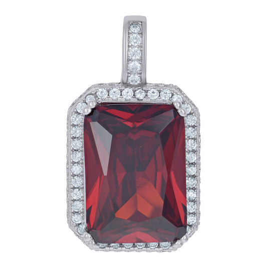 Sterling Silver Mens Red Emerald Cubic-Zirconia Fashion Charm Pendant