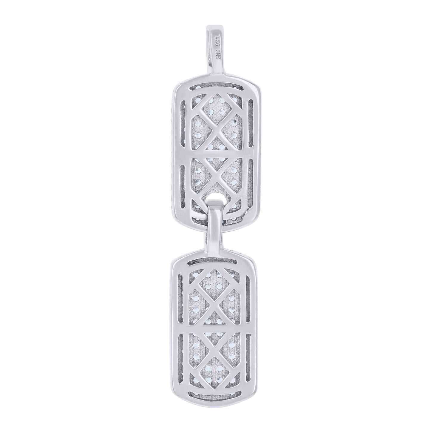 Sterling Silver Mens Cubic-Zirconia Double Dog Tag Fashion Charm Pendant