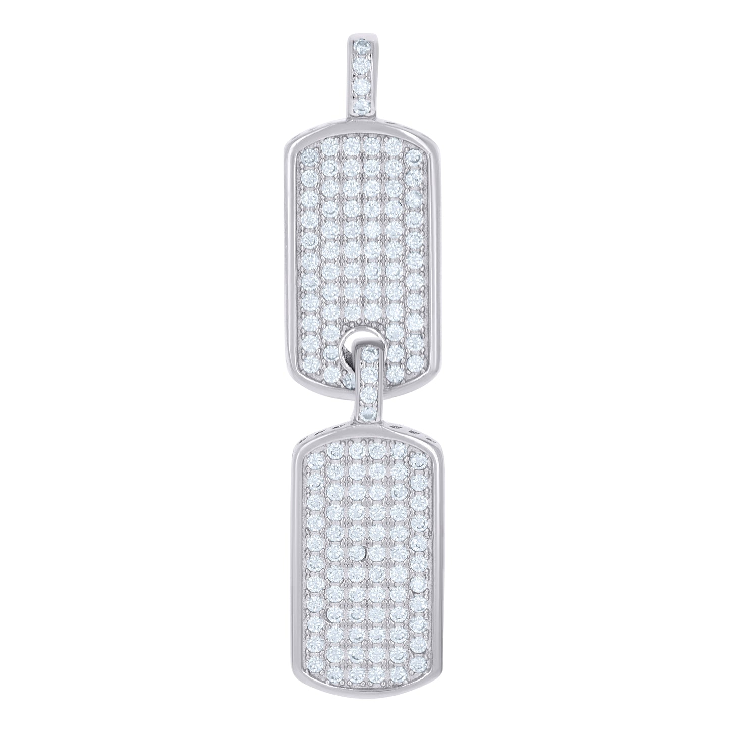 Sterling Silver Mens Cubic-Zirconia Double Dog Tag Fashion Charm Pendant