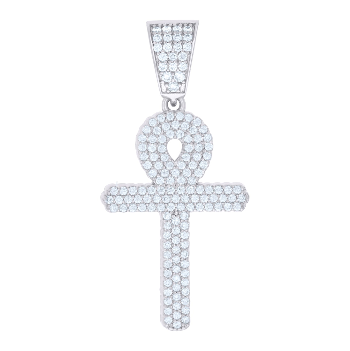 Sterling Silver Men Cubic-Zirconia Ankh Religious Charm Pendant