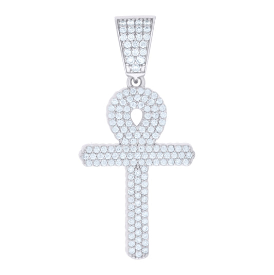 Sterling Silver Men Cubic-Zirconia Ankh Religious Charm Pendant