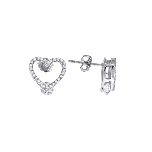 Sterling Silver Womens Cubic Zirconia Heart Stud Earrings