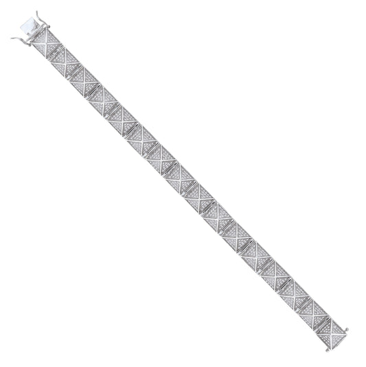 Sterling Silver Unisex Micropave Cubic Zirconia Link Bracelet