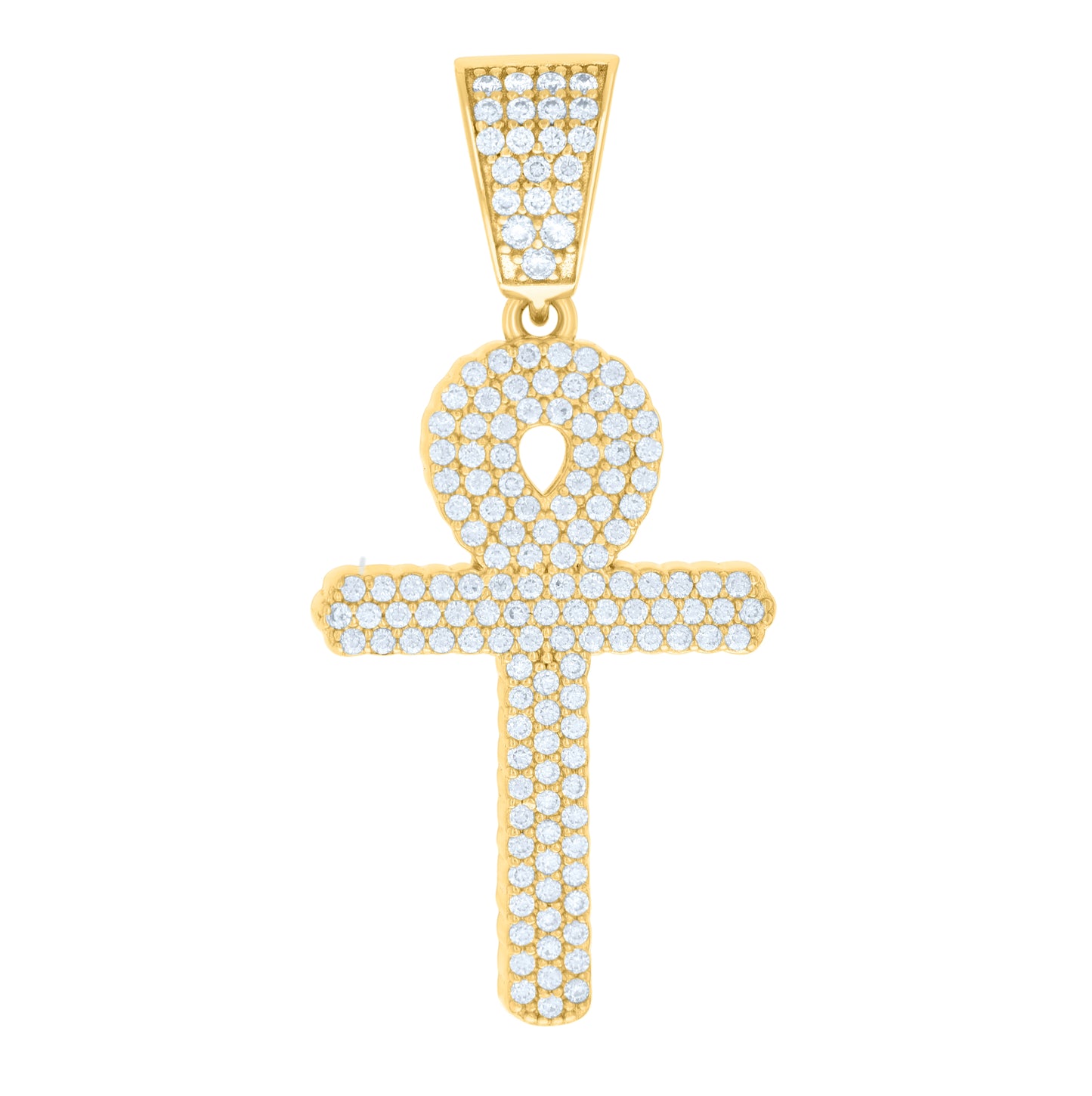 Sterling Silver Men Cubic-Zirconia Ankh Religious Charm Pendant