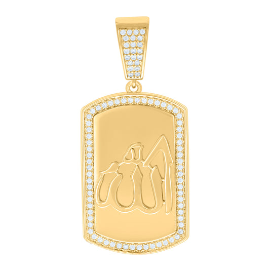 Sterling Silver Yellow-tone Mens Cubic-Zirconia ALLAH Religious Symbol Dog Tag Pendant