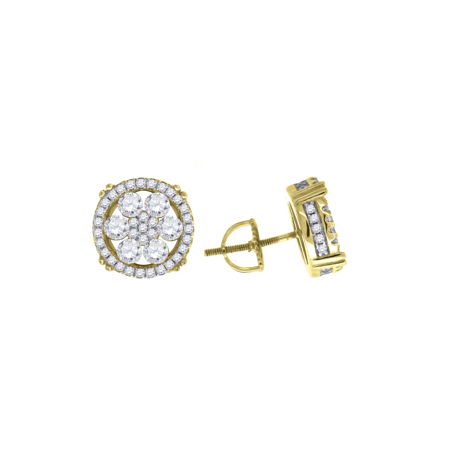 Sterling Silver Or Yellow-Tone Womens Cubic Zirconia Round Stud Earrings