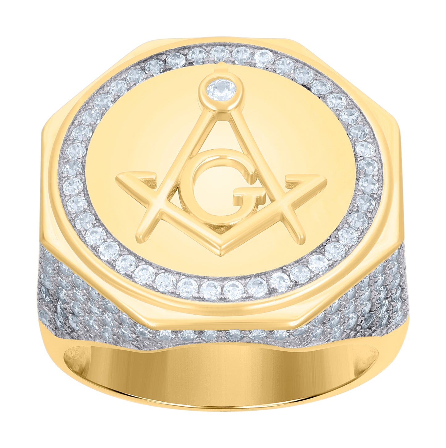 Sterling Silver Yellow-Tone Mens Cubic-Zirconia Fashion Masonic Bridal Anniversary Wedding Engagement Band Ring