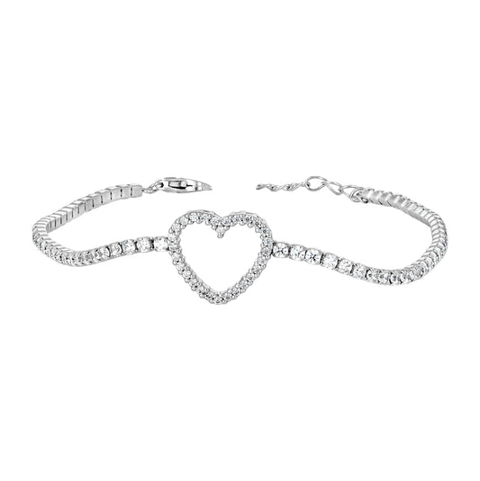 Sterling Silver Womens Cubic Zirconia Heart Bracelet