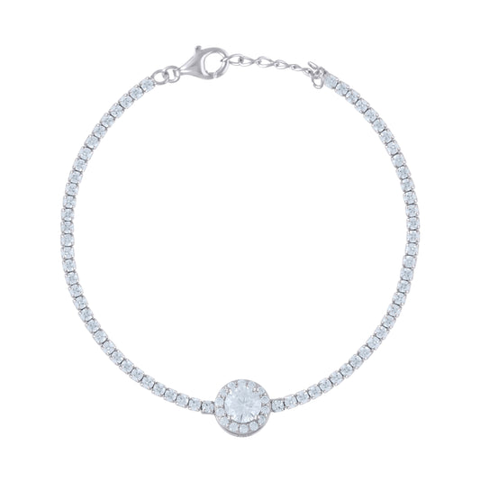 Sterling Silver Womens Cubic Zirconia Box Chain Bracelet