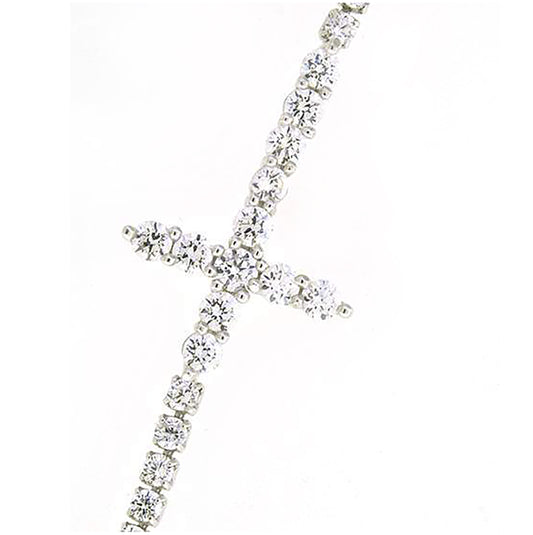 Sterling Silver Womens Cubic Zirconia Box Chain Cross Bracelet