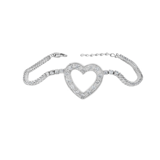Sterling Silver Womens Cubic Zirconia Heart Bracelet