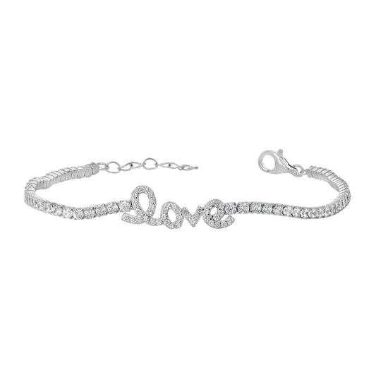 Sterling Silver Womens Cubic Zirconia Fancy Love Bracelet