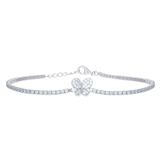 Sterling Silver Womens Cubic Zirconia Fancy Butterfly Bracelet