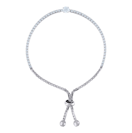Sterling Silver Womens Cubic Zirconia Fancy Tennis Round Bracelet