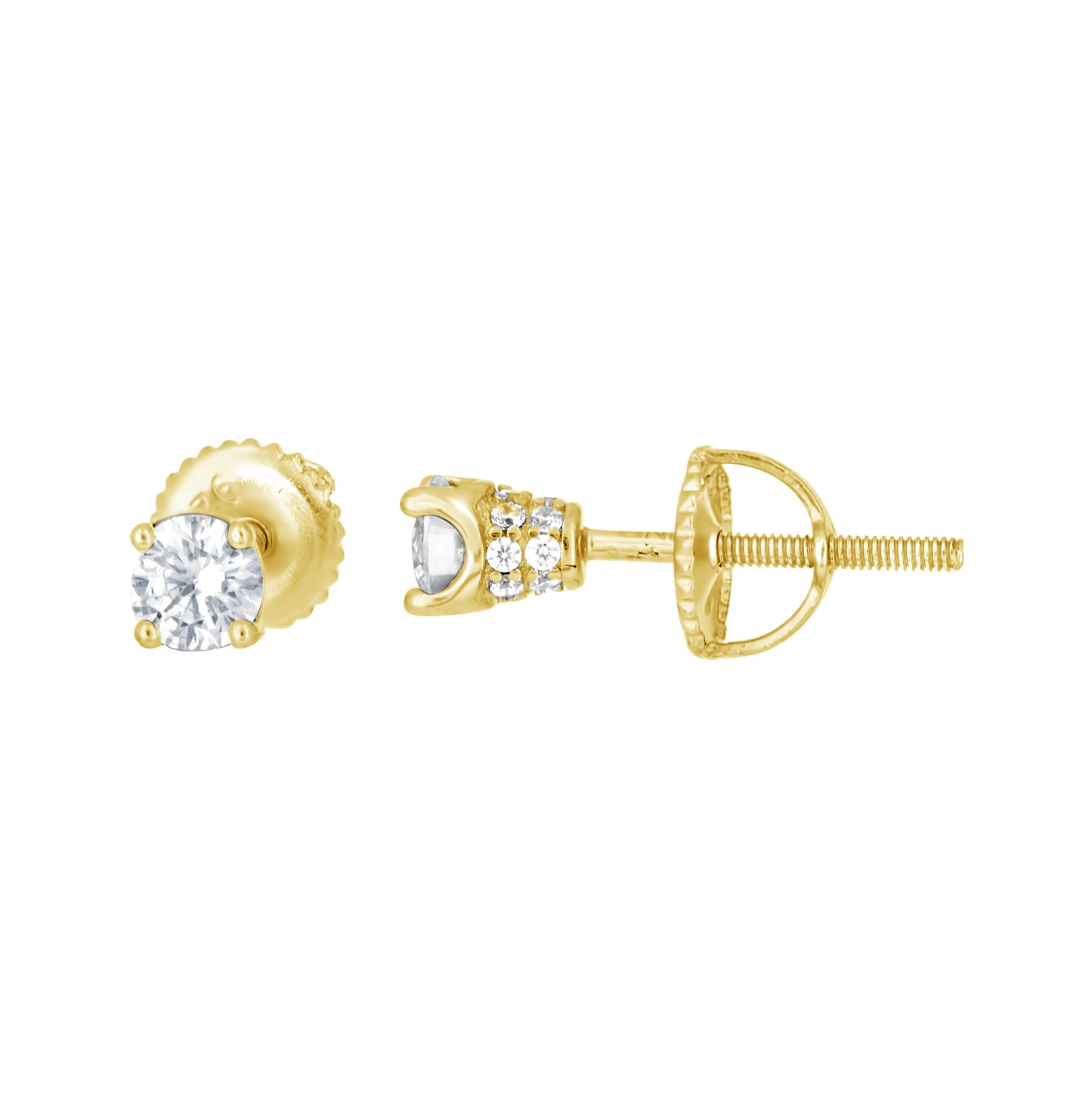 Sterling Silver Yellow-Tone Womens Cubic Zirconia Round Stud Earrings