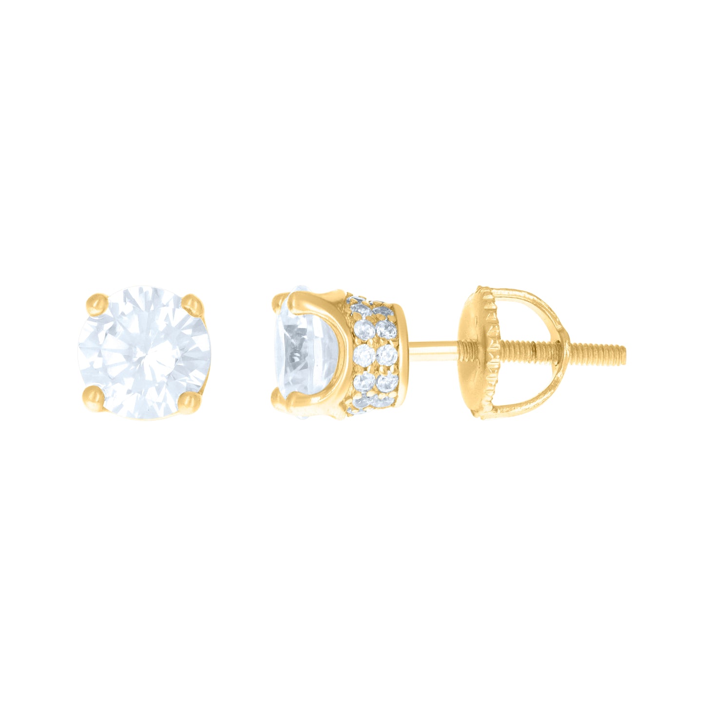 Sterling Silver Yellow-Tone Womens Cubic Zirconia Round Stud Earrings