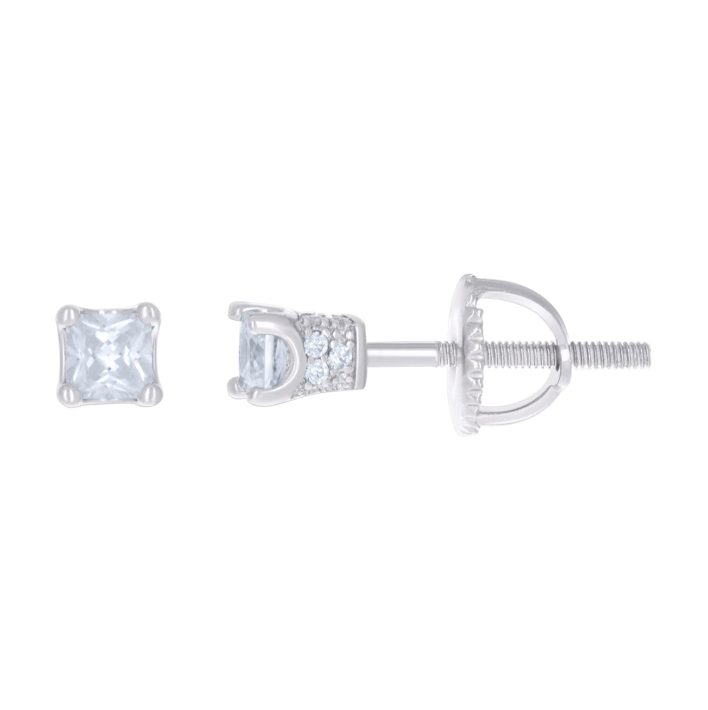 Sterling Silver Or Yellow-Tone Womens Cubic Zirconia Square Stud Earrings