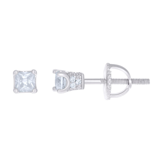Sterling Silver Or Yellow-Tone Womens Cubic Zirconia Square Stud Earrings