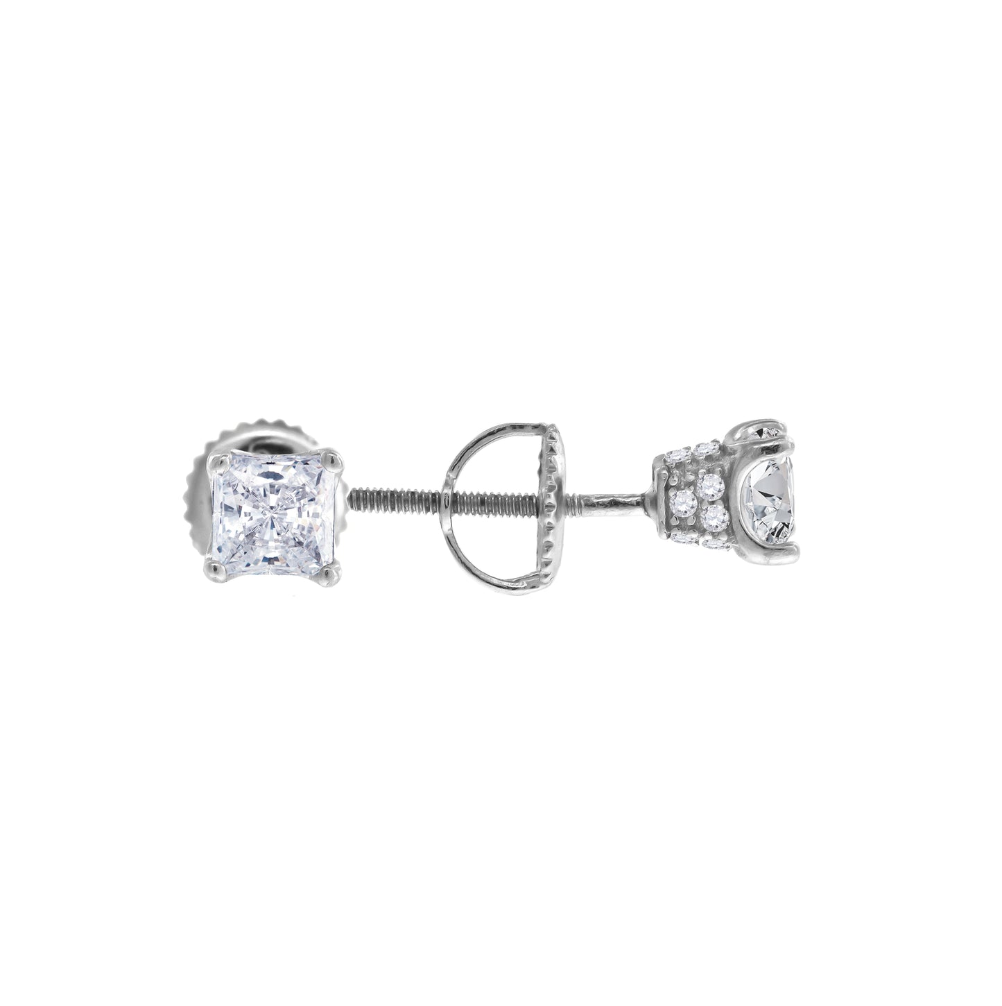 Sterling Silver Or Yellow-Tone Womens Cubic Zirconia Square Stud Earrings