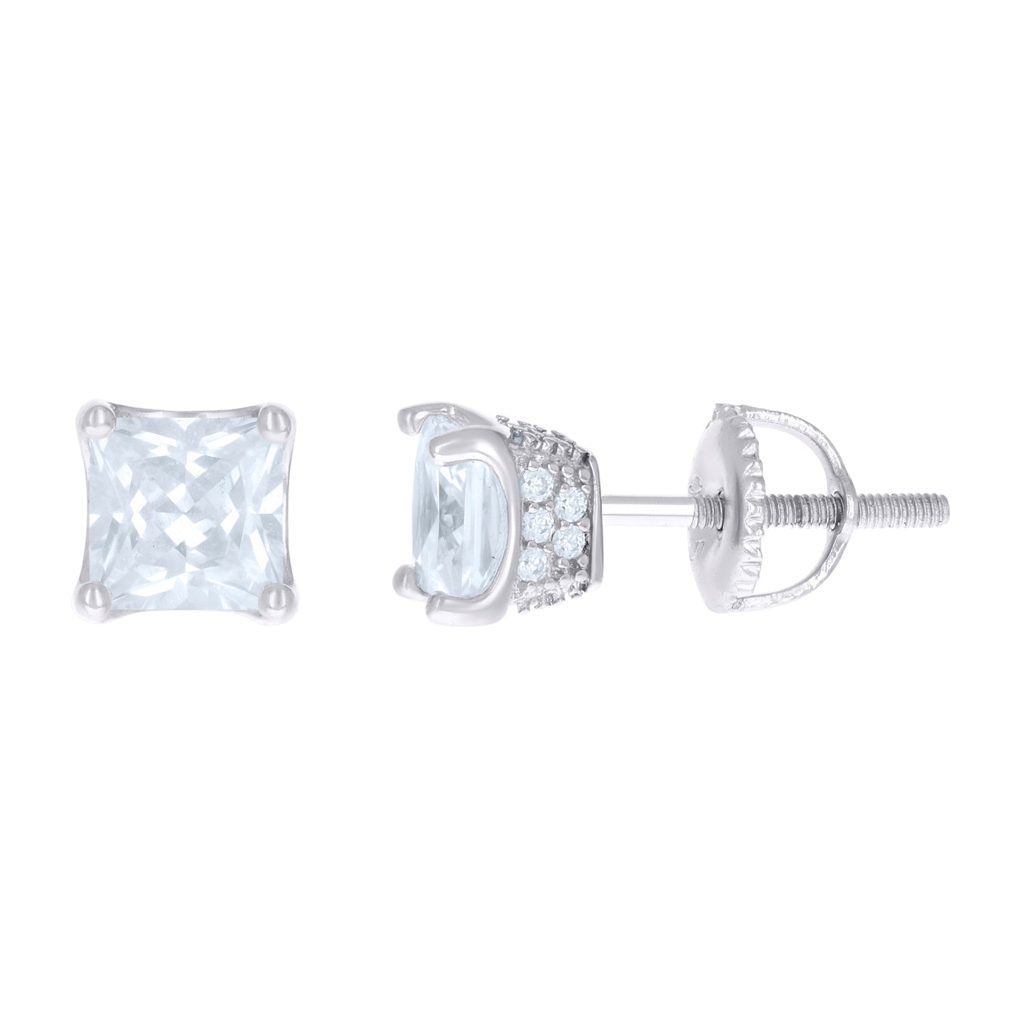 Sterling Silver Or Yellow-Tone Womens Cubic Zirconia Square Stud Earrings