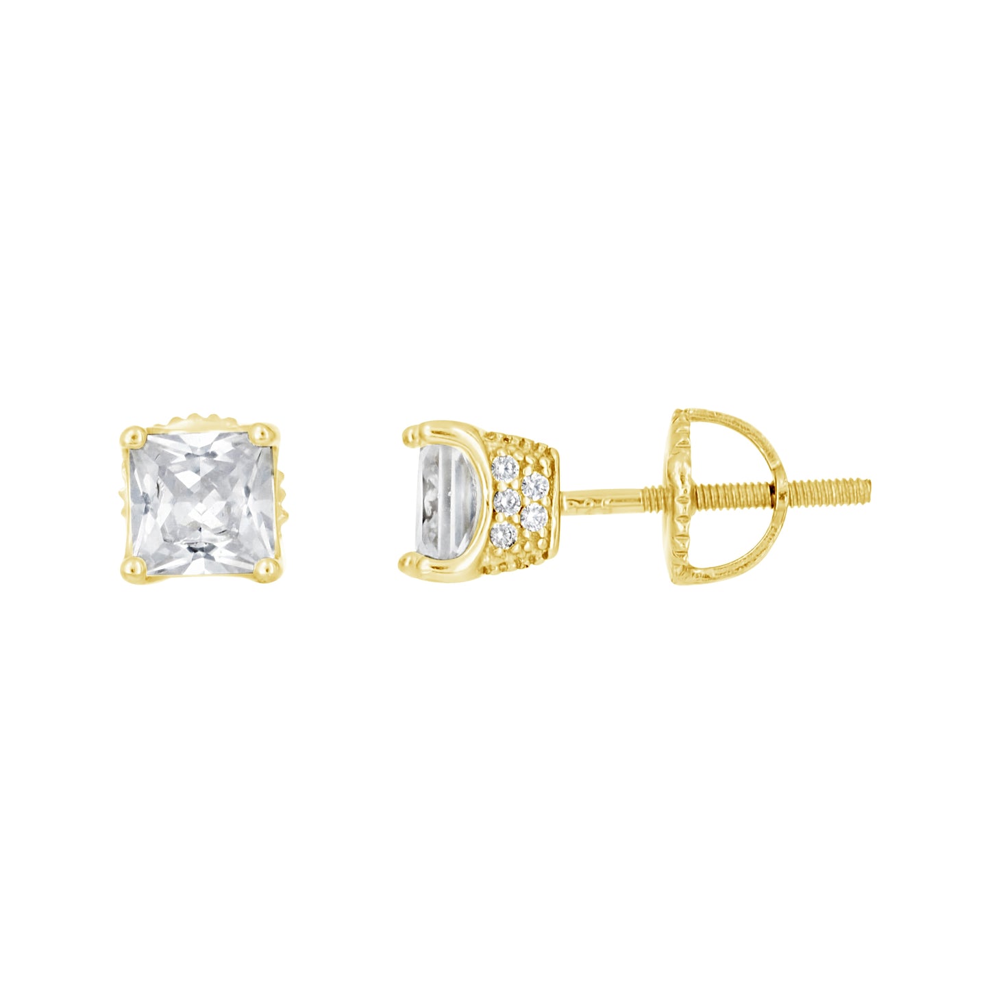 Sterling Silver Or Yellow-Tone Womens Cubic Zirconia Square Stud Earrings