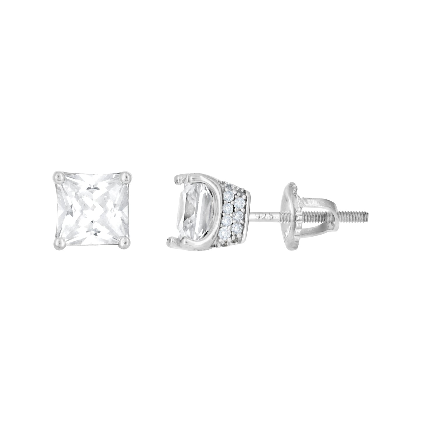 Sterling Silver Or Yellow-Tone Womens Cubic Zirconia Square Stud Earrings