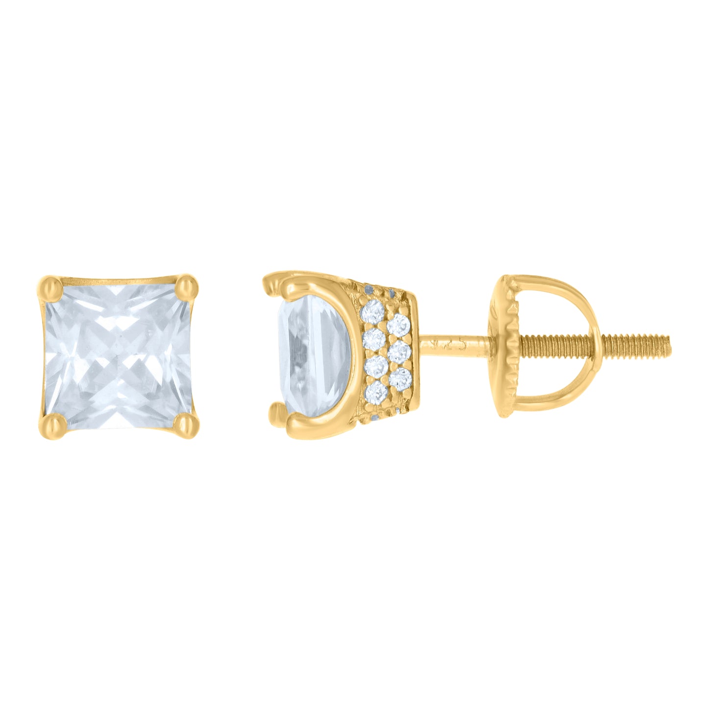 Sterling Silver Or Yellow-Tone Womens Cubic Zirconia Square Stud Earrings