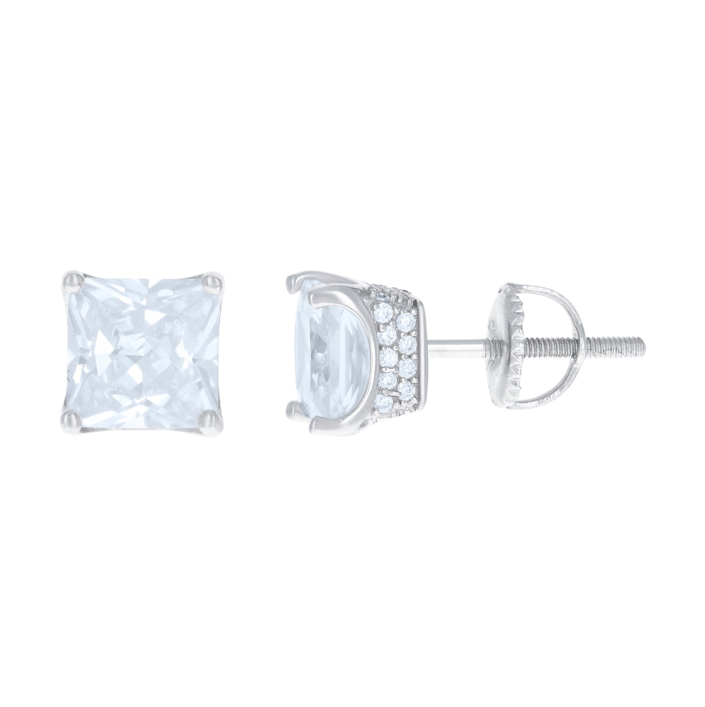Sterling Silver Or Yellow-Tone Womens Cubic Zirconia Square Stud Earrings
