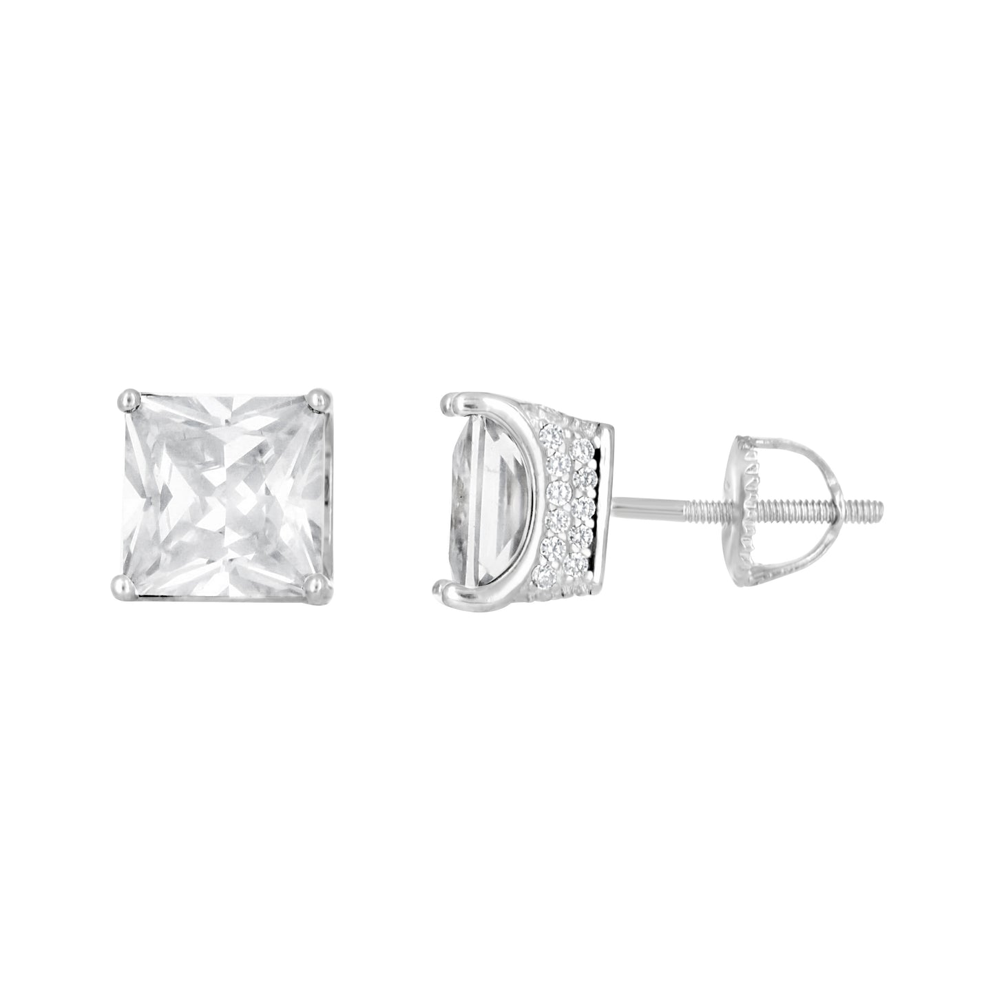 Sterling Silver Or Yellow-Tone Womens Cubic Zirconia Square Stud Earrings