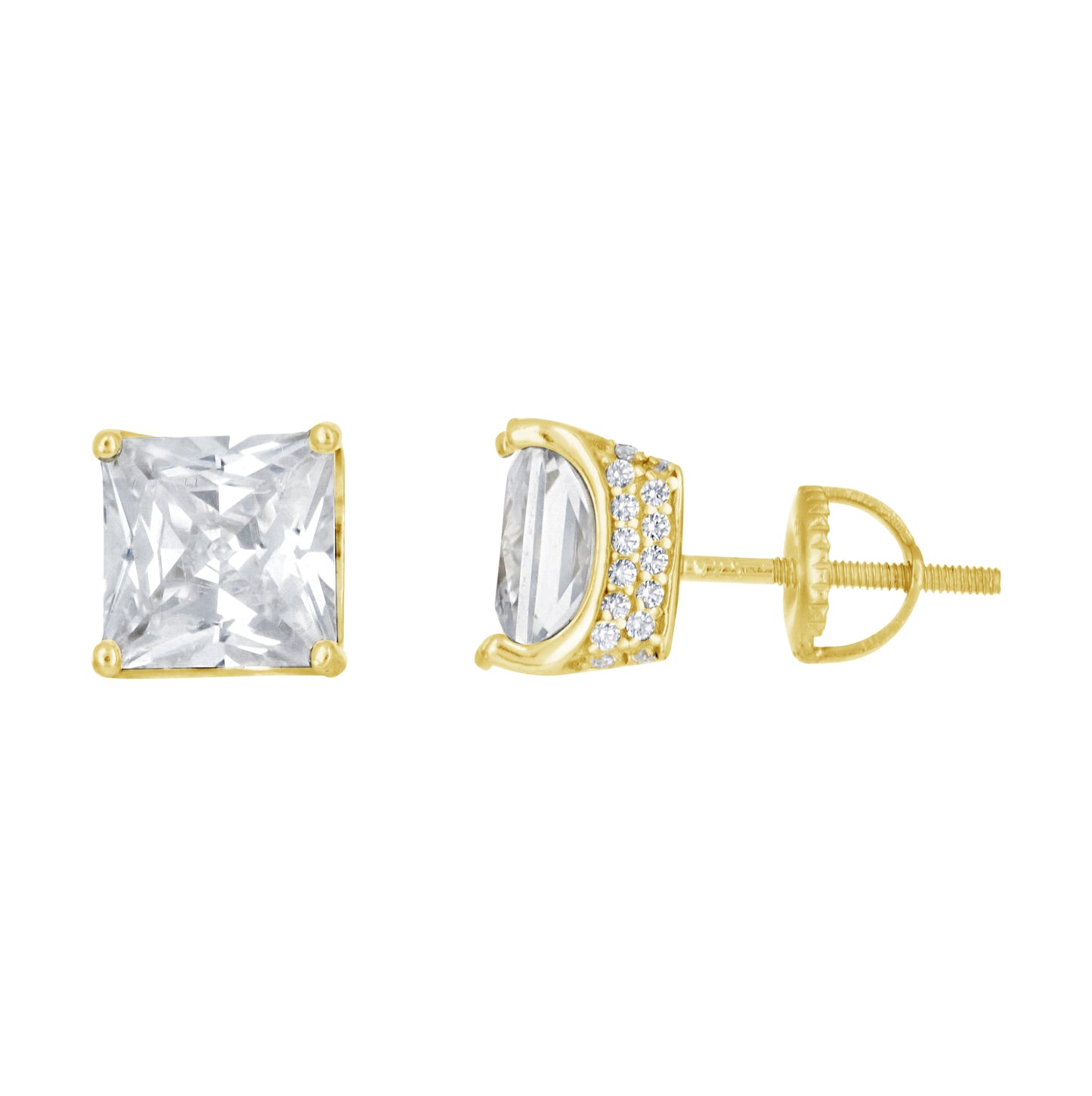 Sterling Silver Or Yellow-Tone Womens Cubic Zirconia Square Stud Earrings