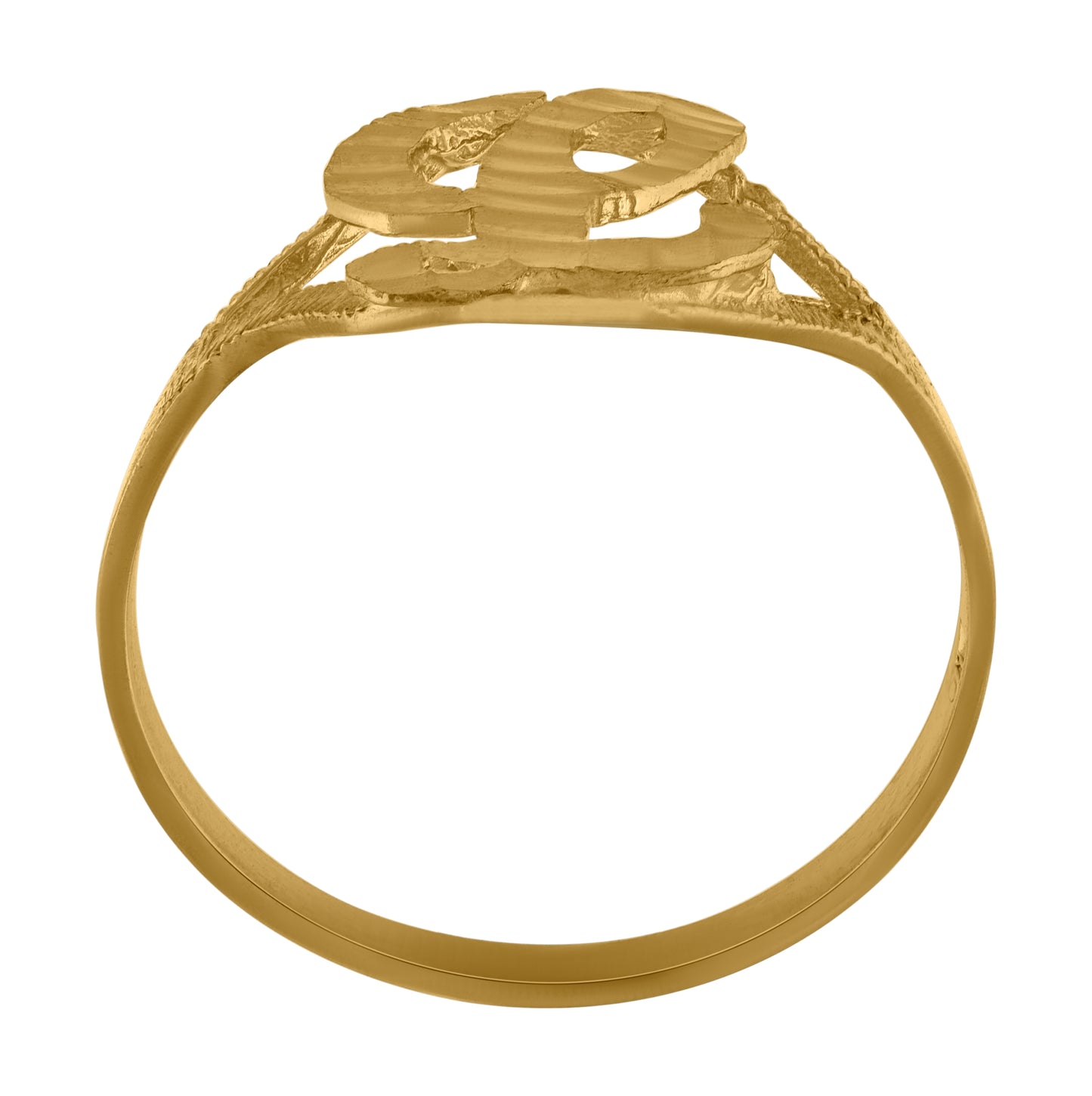 10K Yellow Gold Womens Diamond-Cut Textured Initial Letter Bridal Anniversary Engagement Wedding Band Ring