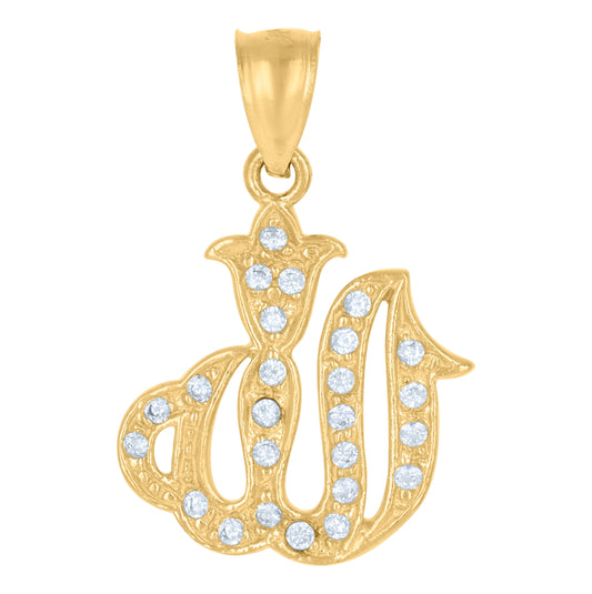 10K Yellow Gold Mens Cubic Zirconia Symbol Allah Religious Charm Pendant