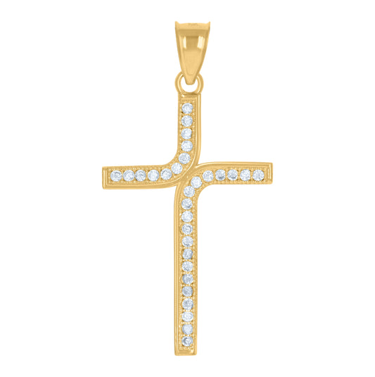10K Two-Tone Gold Unisex Cubic Zirconia Cubic-Zirconia Cross Religious Charm Pendant