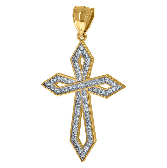 10K Two-tone Gold Mens Cubic-Zirconia Cross Religious Charm Pendant