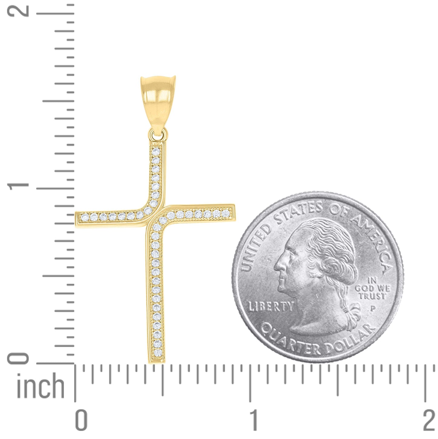 10K Yellow Gold Unisex Cubic-Zirconia Cross Religious Pendant
