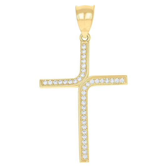 10K Yellow Gold Unisex Cubic-Zirconia Cross Religious Pendant