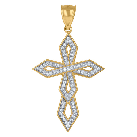 10K Two-Tone Gold Unisex Cubic Zirconia Cross Religious Charm Pendant