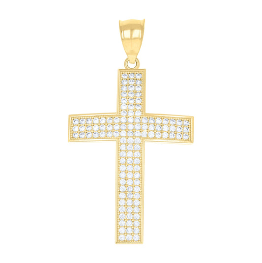 10K Gold Two-Tone Cubic-Zirconia Mens Cross Religious Charm Pendant