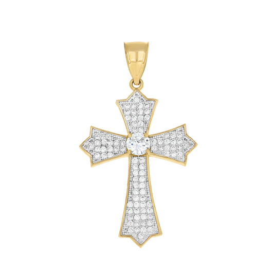 10K Two-tone Gold Mens Cubic-Zirconia Cross Religious Charm Pendant