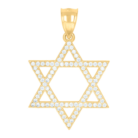 10K Two-Tone Gold Mens Cubic Zirconia Star Of David Religious Charm Pendant