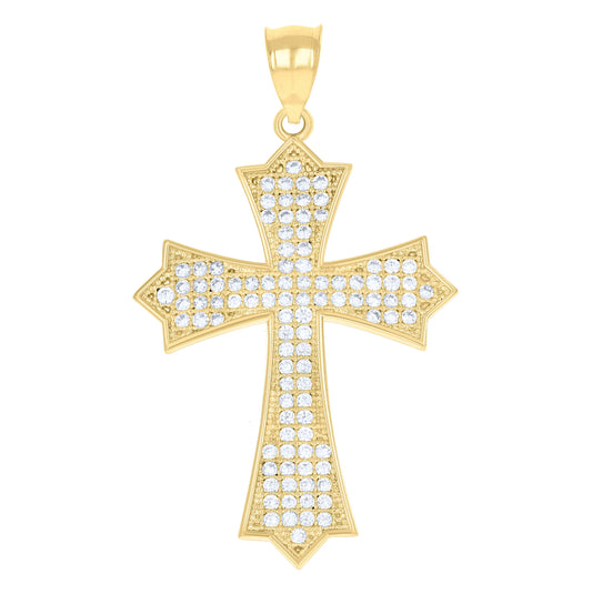10K Gold Two-Tone Cubic-Zirconia Mens Cross Religious Charm Pendant