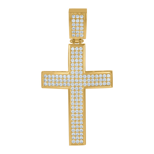 10K Two-Tone Gold Unisex Cubic Zirconia Cross Religious Charm Pendant